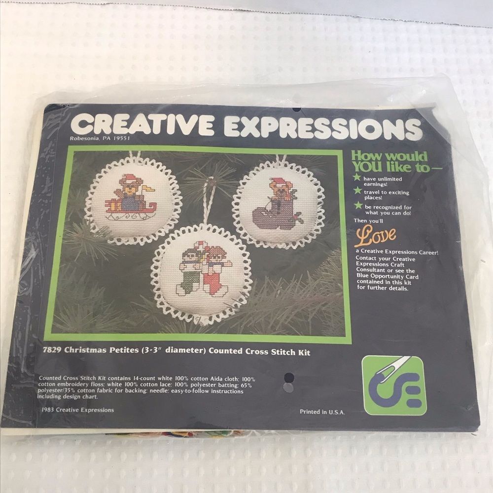 Vintage 1983 Creative Expressions Christmas Counted Cross Stitch Kit NEW SEALED